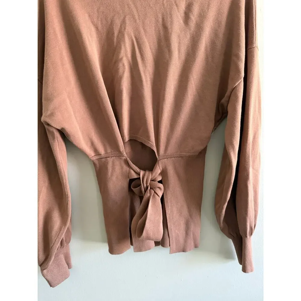 Nordstrom Open Edit | Brown Preppy Long Sleeve Tie Back Sweater Casual Knit